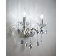 TOT ELECTRIC Applique da parete 2 braccia attacco piccolo E14 argento classico vetro con cristalli lampada vintage incluso 2 lampadine candela luce fredda
