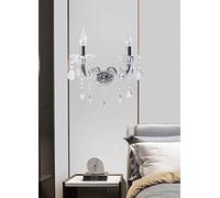TOT ELECTRIC Applique da parete 2 braccia attacco piccolo E14 argento classico vetro con cristalli lampada vintage incluso 2 lampadine candela luce calda