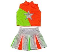 Total 2550 Costume da cheerleader da cheerleader per ragazze, costume cosplay arancione fluo/verde (L/8-10), TTAM2014BW4-SP