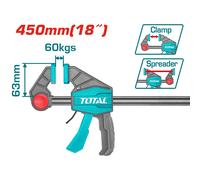 TOTAL / 6 pezzi Strettoio rapido ad una mano reversibile - 60kg - L. 450 mm.