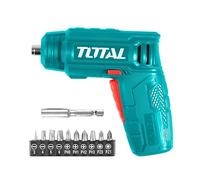 TOTAL - Avvitatore elettrico a batteria al litio da 4 V | Include 10 accessori di avvitamento | Luce LED | Coppia massima di 4 Nm | Con cavo USB di ricarica