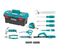 TOTAL - Cassetta degli attrezzi completa 32 pezzi | Pinza, chiave inglese, cacciavite e martello con estrattore per chiodi | Flessometro, punte e arco | Tester di tensione | Valigetta 17" (43 cm)