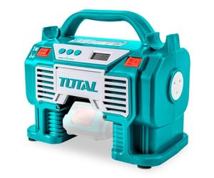 TOTAL - Compressore d'aria ibrido alimentato a batteria P20S 20 V | Gonfiatore Elettrico per Palloni, Materassi e Pneumatici | Caricabatteria per auto da 12 V | Include adattatori