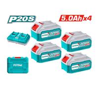 TOTAL / KIT con 4 BATTERIE 20V 5Ah + 1 CARICABATTERIE DOPPIO - Art. 4708002445