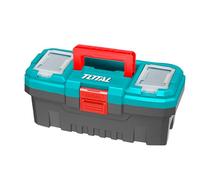 TOTAL - Organizer per Attrezzi 10 kg - Scatola in Plastica con Vassoio Estraibile e Coperchio Superiore - 3 Aree di Stoccaggio e Funzione Scala - Dimensioni 356x168x160 mm