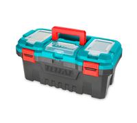 TOTAL - Organizer per Attrezzi 20 kg - Scatola in Plastica con Vassoio Estraibile e Coperchio Superiore - 3 Aree di Stoccaggio e Funzione Scala - Dimensioni 508x296x261 mm