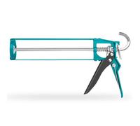 TOTAL - Pistola per Silicone - Con Applicatore Chiuso - Sigilla e Ripara Giunti e Angoli - Con Piastra di Spinta Doppia - Impugnatura Comoda in Alluminio - Lunghezza 230 mm