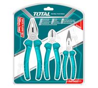 TOTAL - Set di 3 Pinze - Universale 180 mm - Taglio Diagonale 160 mm - Punta Piatta 160 mm - Manico Ergonomico in Fibra - Acciaio - Ideale per Fai da Te ed Elettricisti - Peso 650 gr