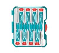 TOTAL - Set di 8 Cacciaviti di Precisione | Punte Piatte, Phillips e Torx Magnetiche | Ideale per Ristrutturazioni e Manutenzione | Manico Ergonomico Trimateriale | Acciaio Resistente alla Corrosione