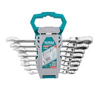TOTAL - Set di 8 chiavi combinate a cricchetto e snodate | Dimensioni multiple | Strumento per allentare dadi e bulloni con testa esagonale | Cromo-molibdeno