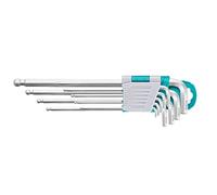 TOTAL - Set di 9 Chiavi Esagonali Lunghe | Testa Sferica | Supporto Incluso | Acciaio Cromo-Vanadio | Misure 1.5-10 mm | Compatibile con Ruota Ponteggio Maschio, Lega di Acciaio