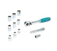 TOTAL - Set di chiavi a bussola a cricchetto | 12 prese cromate con inserto da 1/2 '' | Per stringere e allentare le viti | Chiave a cricchetto da 45 denti | Prolunga da 100 mm | Cromo Vanadio
