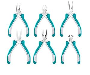 TOTAL - Set di Pinze Mini | 6 Pezzi | 115 mm | Per Meccanica di Precisione | Pinza Universale, Taglio Diagonale, Taglio Frontale, Piatto Lungo, Lungo e per Anelli | Manico Bimateriale