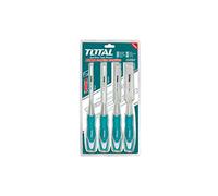 TOTAL - Set di scalpelli da 4 pezzi | 140 mm di lunghezza | Misure 6, 12, 19 e 25 mm | Ideale per Carpenteria e Falegnameria | Tagliare o ridurre il legno | Realizzato in cromo vanadio