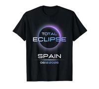 Total Solar Eclipse Spain August 12 2026 Total Eclipse Spain Maglietta con Stampa Grafica Economica, Uomo, Nero, M