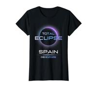 Total Solar Eclipse Spain August 12 2026 Total Eclipse Spain Maglietta con Stampa Grafica Economica, Donna, Nero, XS