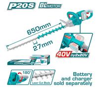 TOTAL / Tagliasiepi a batteria 40V, 65 cm -BRUSHLESS - SOLO CORPO - THTLI40028
