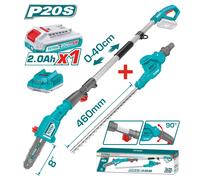 TOTAL / Tagliasiepi +Potatore Telescopico CON 1 batteria 2Ah + 4 BATTERIE 5 Ah