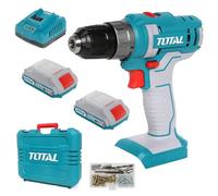 TOTAL - Trapano Avvitatore a Batteria 20V | Con Blocco Automatico fino a 10 mm | 15 Coppie di Serraggio e 1 di Trapano | 2 Velocità e Luce LED | Con 2 Batterie 2AH, Caricatore Rapido e Custodia