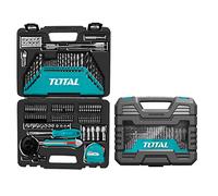 TOTAL - Valigetta 118 punte per trapano, parete, metallo e legno, punte, punte per pala, attacco e porta punte magnetiche, svitatore, tagliere, misuratore di diametro e flessometro