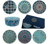 Totally Turkish Set di 6 sottobicchieri con motivo a fantasia, set di tappetini per bevande dal design regalabile, top antigraffio e base in sughero antiscivolo (Egeo)