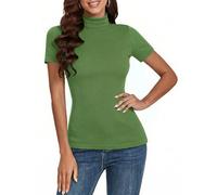 Totatuit Lupetto Donna Dolcevita Manica Corta Maglietta Elegante Tshirt a Costine Basic Top a Collo Alto Casual Pullover di Slim Fit S-XXL