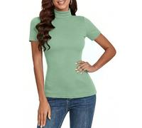 Totatuit Lupetto Donna Dolcevita Manica Corta Maglietta Elegante Tshirt a Costine Basic Top a Collo Alto Casual Pullover di Slim Fit S-XXL