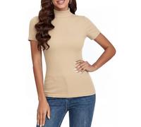 Totatuit Lupetto Donna Dolcevita Manica Corta Maglietta Elegante Tshirt a Costine Basic Top a Collo Alto Casual Pullover di Slim Fit S-XXL