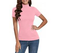 Totatuit Lupetto Donna Dolcevita Manica Corta Maglietta Elegante Tshirt a Costine Basic Top a Collo Alto Casual Pullover di Slim Fit S-XXL