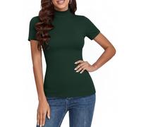 Totatuit Lupetto Donna Dolcevita Manica Corta Maglietta Elegante Tshirt a Costine Basic Top a Collo Alto Casual Pullover di Slim Fit S-XXL