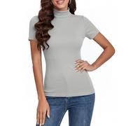 Totatuit Lupetto Donna Dolcevita Manica Corta Maglietta Elegante Tshirt a Costine Basic Top a Collo Alto Casual Pullover di Slim Fit S-XXL