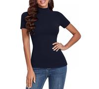 Totatuit Lupetto Donna Dolcevita Manica Corta Maglietta Elegante Tshirt a Costine Basic Top a Collo Alto Casual Pullover di Slim Fit S-XXL