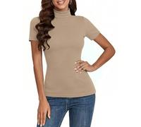 Totatuit Lupetto Donna Dolcevita Manica Corta Maglietta Elegante Tshirt a Costine Basic Top a Collo Alto Casual Pullover di Slim Fit S-XXL