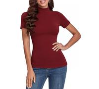 Totatuit Lupetto Donna Dolcevita Manica Corta Maglietta Elegante Tshirt a Costine Basic Top a Collo Alto Casual Pullover di Slim Fit S-XXL