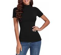 Totatuit Maglietta da Donna Manica Corta Elegante T-Shirt a Costine Estiva Basic Dolcevita Top a Collo Alto Lupetto Casual Pullover di Slim Fit Nero S