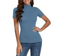 Totatuit Maglietta Donna Manica Corta Elegante T-Shirt a Costine Estiva Basic Dolcevita Top a Collo Alto Lupetto Casual Pullover di Slim Fit