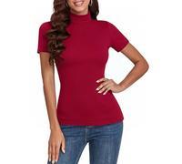 Totatuit Maglietta Donna Manica Corta Elegante T-Shirt a Costine Estiva Basic Dolcevita Top a Collo Alto Lupetto Casual Pullover di Slim Fit
