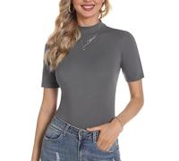 Totatuit Maglietta Donna Manica Corta T-Shirt Elegante Dolcevita Maglietta Top a Collo Alto Lupetto Casual Estiva Pullover di Base Slim Fit Morbida Sexy Grigio XL