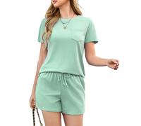 Totatuit Set Donna Estivo Corto Maglietta Girocollo e Pantaloni Corti, Completo Casual Sportivo in Cotone per Yoga, Palestra, Tempo Libero, Casa
