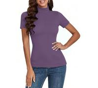 Totatuit T-Shirt Donna Cotone on Collo Alto Sottogiacca Eleganti Top Slim Fit Elasticizzato Dolcevita Maglia Manica Corta Basic Lupetto