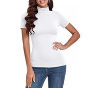 Totatuit T-Shirt Donna Cotone on Collo Alto Sottogiacca Inverno Eleganti Top Slim Fit Elasticizzato Dolcevita Maglia Manica Corta Basic Lupetto Bianco M