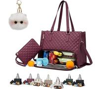 Tote And Luxe Co Bag, My Daily Bag Tote With Lunch Compartment, Toteluxeco 3-In-1 Quilted Lunch,LaptopBags (Wine red)