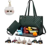 Tote And Luxe Co Bag, My Daily Bag Tote With Lunch Compartment, Toteluxeco 3-In-1 Quilted Lunch,LaptopBags (Green)