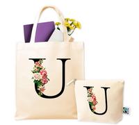 Tote Bag - Borsa Personalizzata - Borsa Tela con Iniziale + Beauty Coordinato, Lettere Personalizzate - Regalo Donna compleanno, Amica, Maestra, Compleanno, Anniversari, Regalo Donna Originale Utile