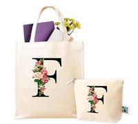 Tote Bag - Borsa Personalizzata - Borsa Tela con Iniziale + Beauty Coordinato, Lettere Personalizzate - Regalo Donna compleanno, Amica, Maestra, Compleanno, Anniversari, Regalo Donna Originale Utile