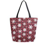 Tote Bag Classical Plaids Snowflakes Christmas Pattern Borse A Tracolla Grande Capacità Borsa Shopper Riutilizzabile Borsa Di Tela Per Lavoro Donna Shopping 40X50CM