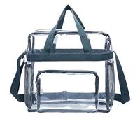 TOTE BAG CLEAR - Borsa a tracolla trasparente con manico e chiusura lampo | Stadio approvato borsa con tasche per palestra, viaggi, shopping, festival, sport, V, grigio, vedi descrizione
