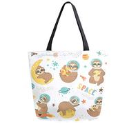 Tote Bag Cute Cartoon Space Animal Astronauts Stars Planets Borsa Di Tela Riutilizzabile Borsa Shopper Grande Capacità Borse A Tracolla Per Shopping Scuola Donna 40X50CM