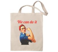 Tote Bag empowerment femminile Frida We Can Do It. Borsa in tessuto ecologico in cotone 100% naturale, riutilizzabile e resistente, borse donna per lo shopping,Spiaggia,Uso quotidiano, disegni unici