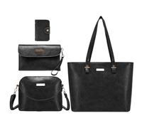 Tote Bag, Large Capacity Shoulder Handbag Set, Lightweight Durable 4 Piece Storage Pouch with Zipper Closure and Inner Compartments, Neutral Colors, for College Students Business